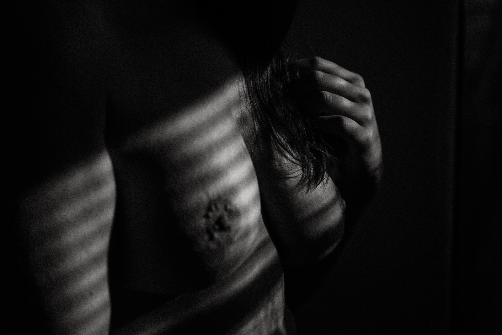 fine art nude photo of breasts with stripe shadow